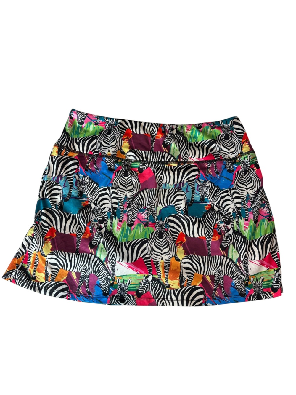 Fulbelle Active Skort skirt w/ built in shorts colorful zebra print size Large